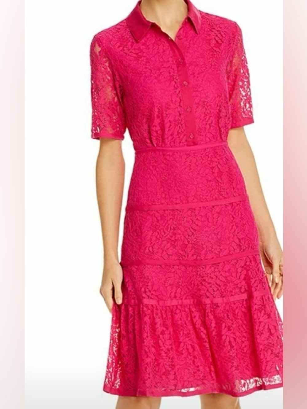Nanette Lepore Pink Lace Shirt-Collar Midi Dress, Sz 10